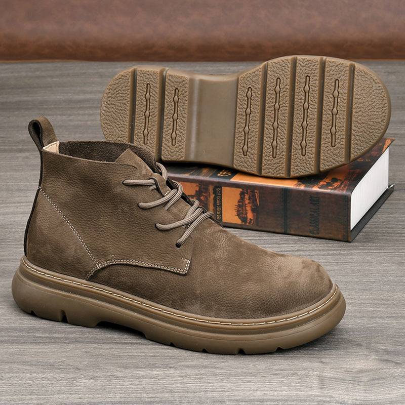 Men's First Layer Cowhide Martin British Style Short Waterproof Leather Shoes