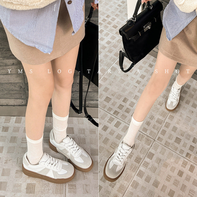 Women's Low Color Matching Cowhide Travel Leisure Sneakers