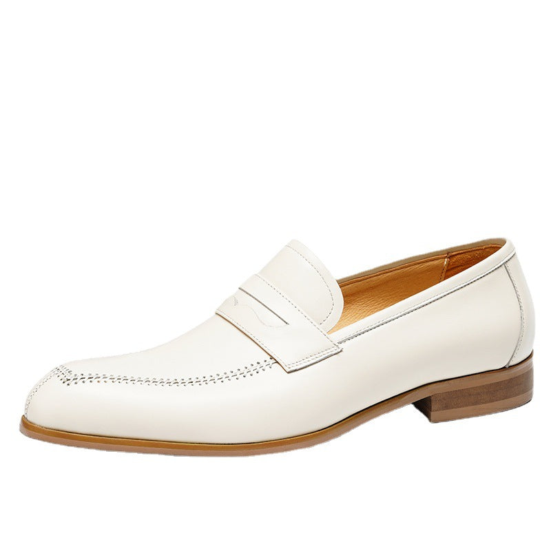 Men's British Soft Breathable Wedding Bridegroom Beige Men's Casual Leather Shoes