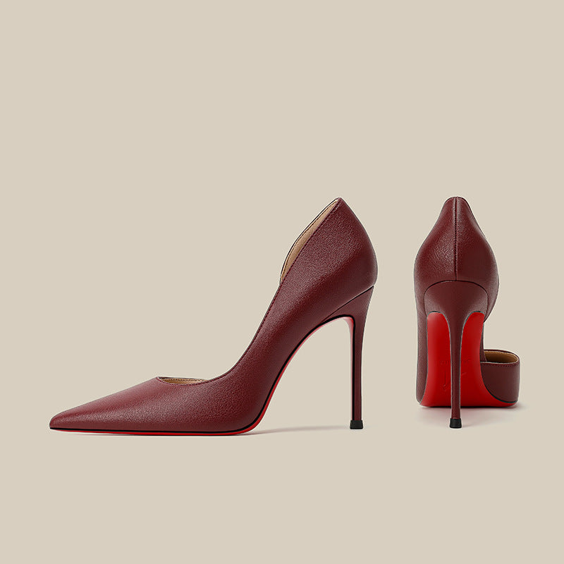 Nude High Female Summer French Side Empty Pointed Toe Women's Fashion Shoes