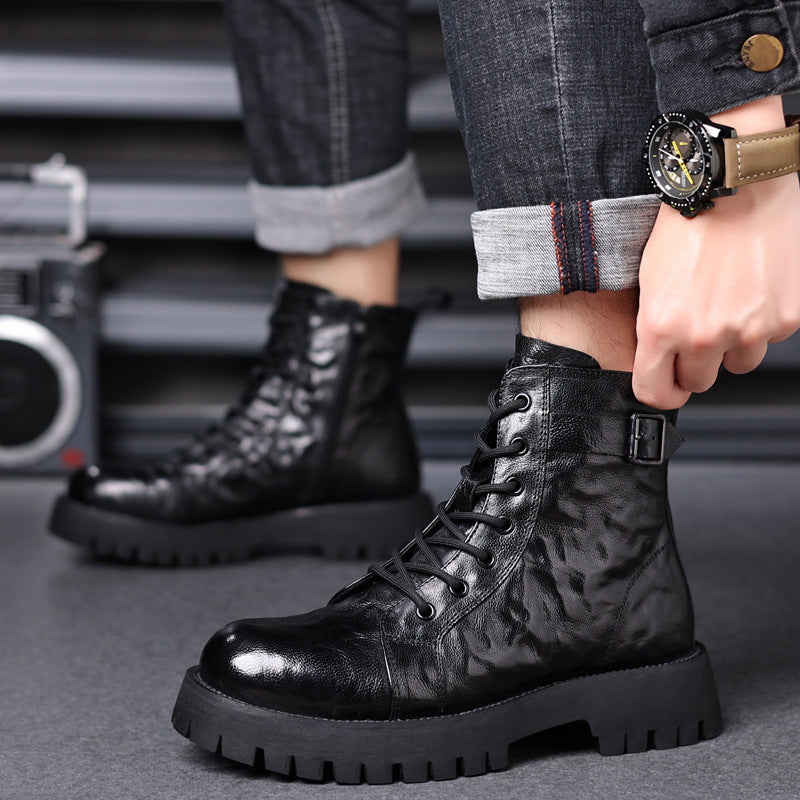Men's Sheepskin Martin Cotton Genuine Motorcycle Fleece-lined Boots