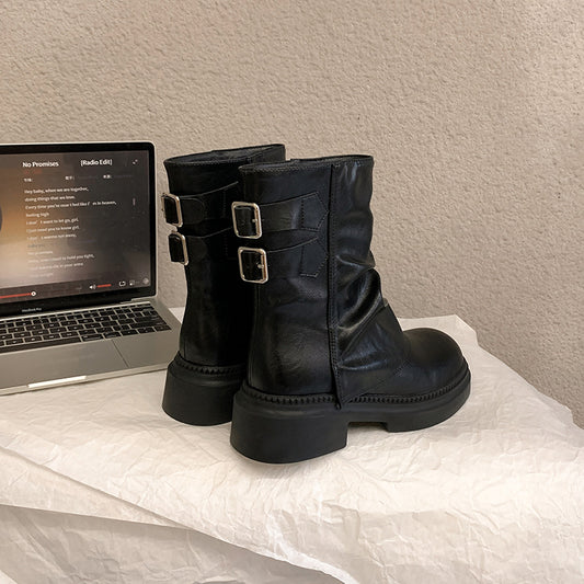 Women's Thick Bottom Increased Pleated Pile Fleece-lined Boots