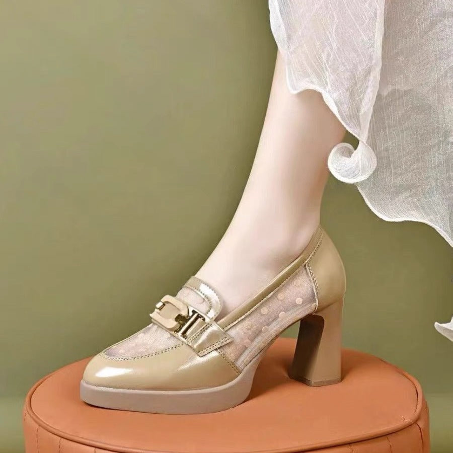 Women's High Summer Pointed Toe Chunky Platform Breathable Heels