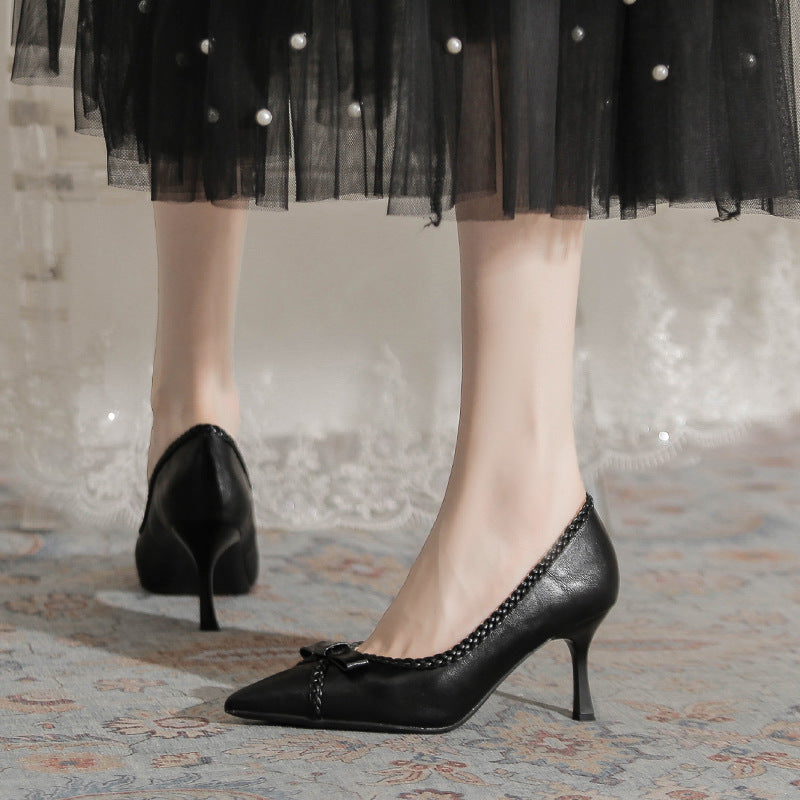 Women's Design Fine Pointed Intellectual Mature High Woven Commuting Women's Fashion Shoes