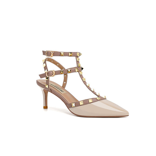 Women's Pointed High Toe Cap Stiletto Rivet Women's Shoes
