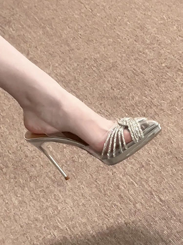 Women's Cross Transparent Waterproof Platform High Stiletto Heels