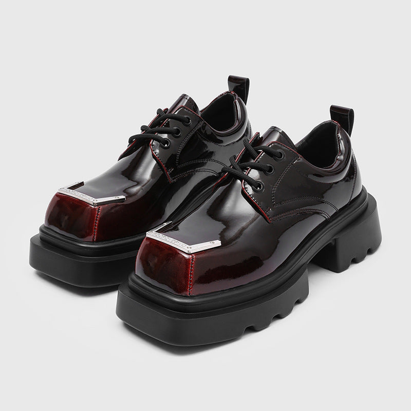 Men's Spring Muffin Bottom Platform Square Head Derby British Style Retro Men's Casual Leather Shoes
