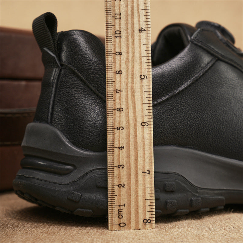 Men's To Match First Layer Cowhide Rotating Button Leather Shoes