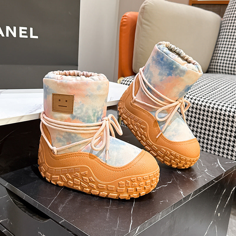 Women's Chubby Cute Smiley Thick Bottom Waterproof Snow Boots