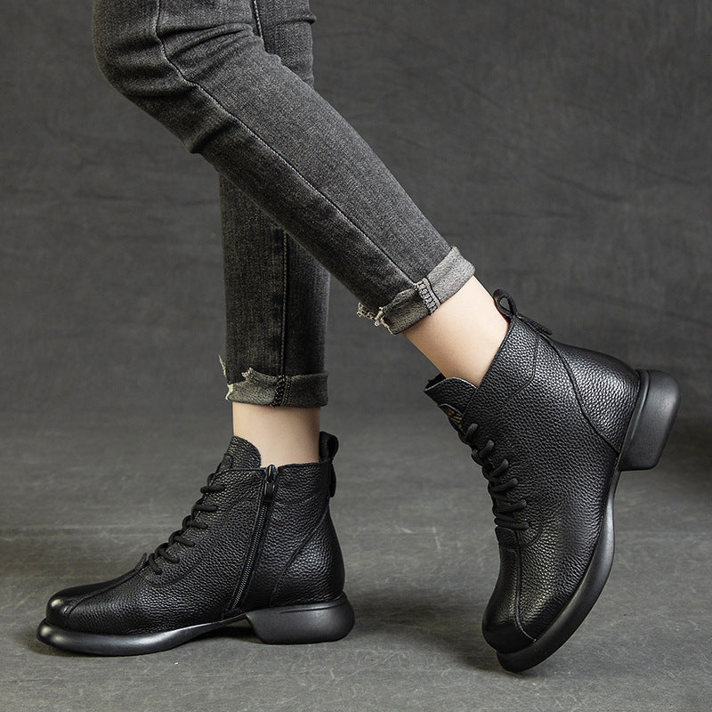 Women's Thick Soft Bottom Top Layer Cowhide Booties Boots