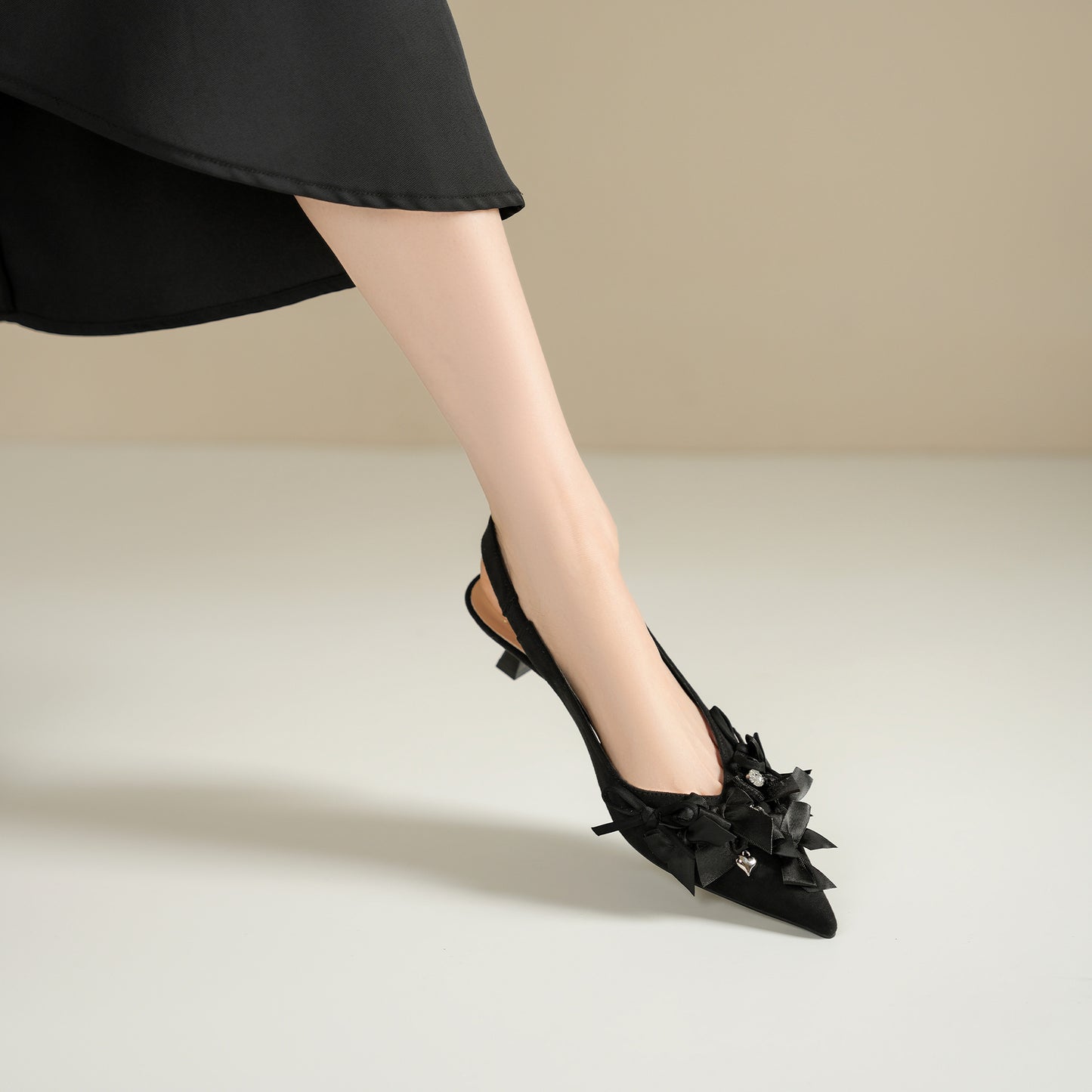 Women's Spring Pointed Stiletto Bow Rhinestone Heels