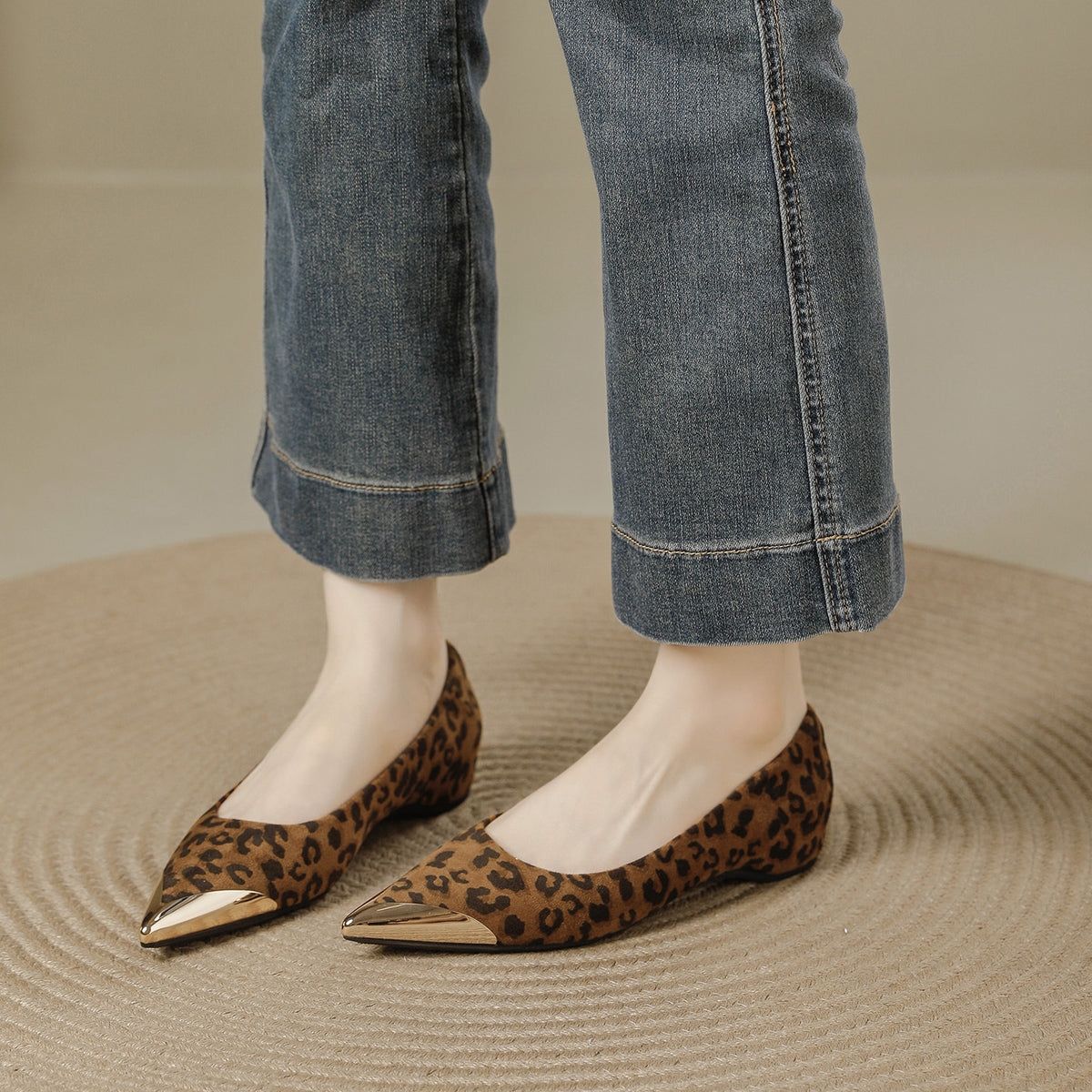 Women's Pointed High Autumn Leopard Print Design Sense Temperament Wild Low Heels