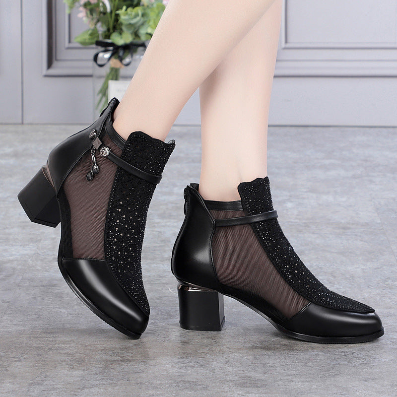 Women's Mid Hollow Mesh Single Short Thick Boots