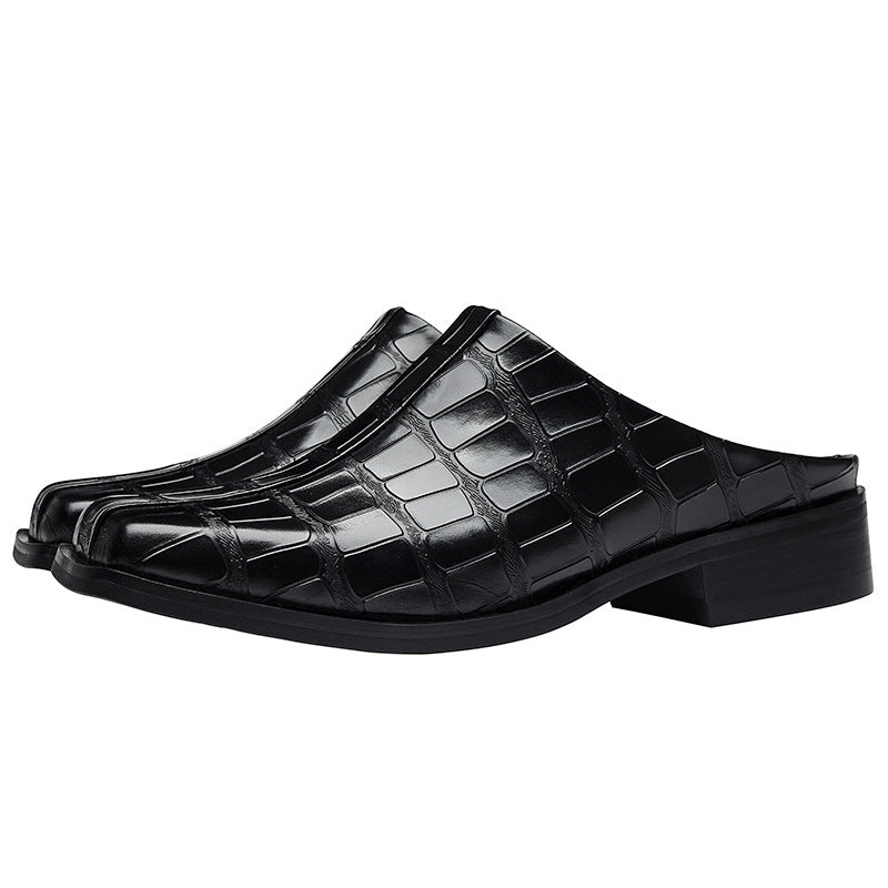 Men's British Crocodile Embossed Cowhide Squared Head Sandals