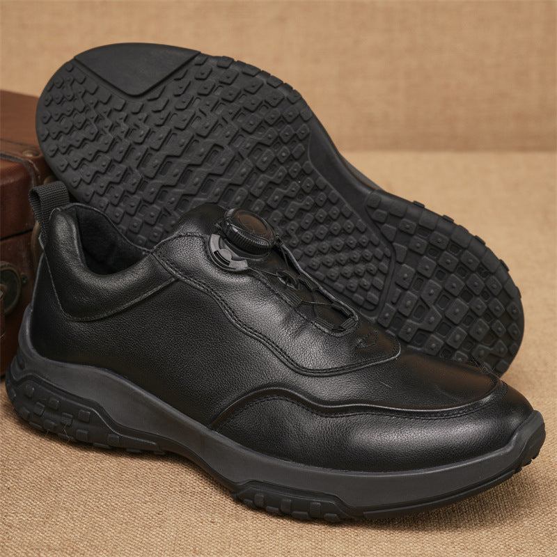 Men's To Match First Layer Cowhide Rotating Button Leather Shoes