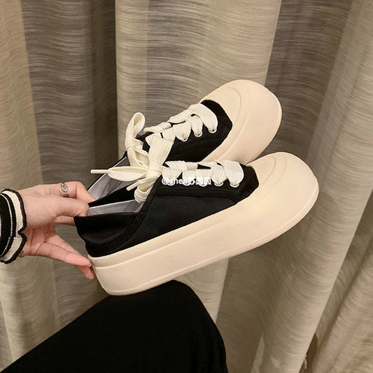 Women's Bread Thick-soled Biscuit White Silk Satin Sneakers