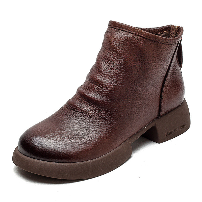 Women's Top Layer Cowhide Flat Round Head Boots