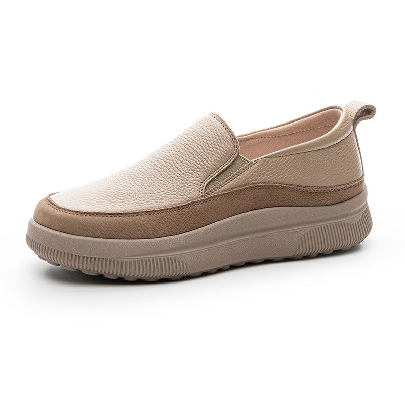 Women's Breathable Soft Bottom Spring Cowhide Platform Loafers