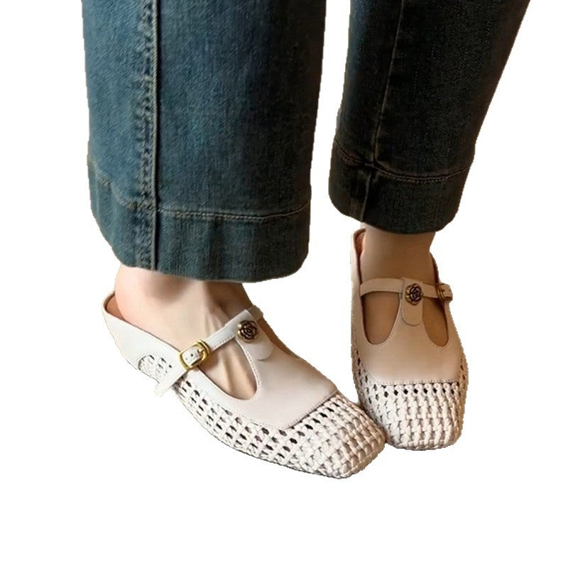 Women's Style Woven Hollowed Breathable Genuine Pump Heels