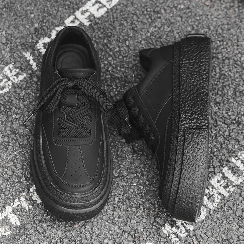 Men's Black Warrior Niche Platform Increased Round Toe Leather Shoes