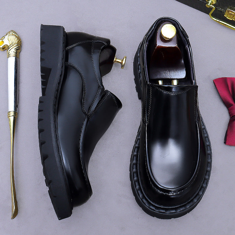 Men's Business Formal Glossy Cowhide Platform Genuine Elegant Gentleman Men's Casual Leather Shoes
