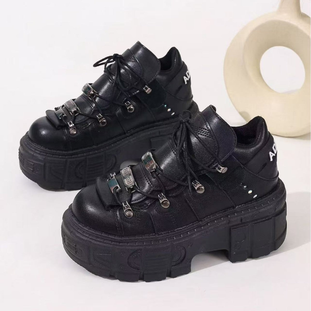 Women's Chic Black Dad Platform Heavy Metal Slippers
