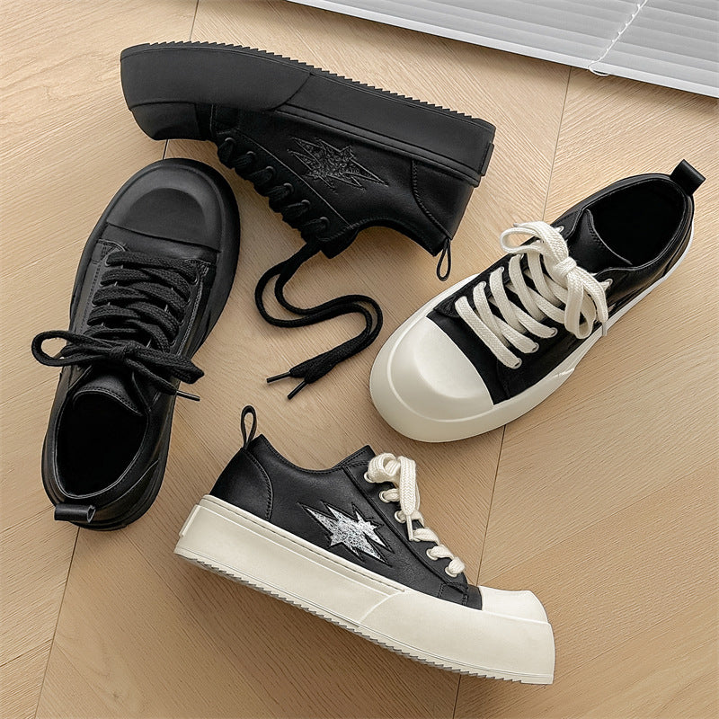Men's Big Head Derby Fleece-lined Platform Height Increasing Sneakers
