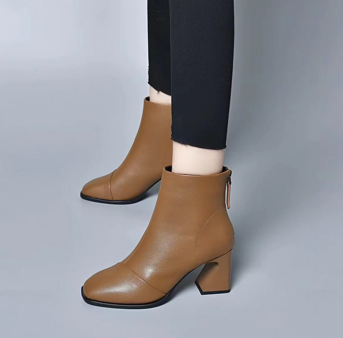 Women's Toe High Booties Real With Fleece Lining Fashion Boots