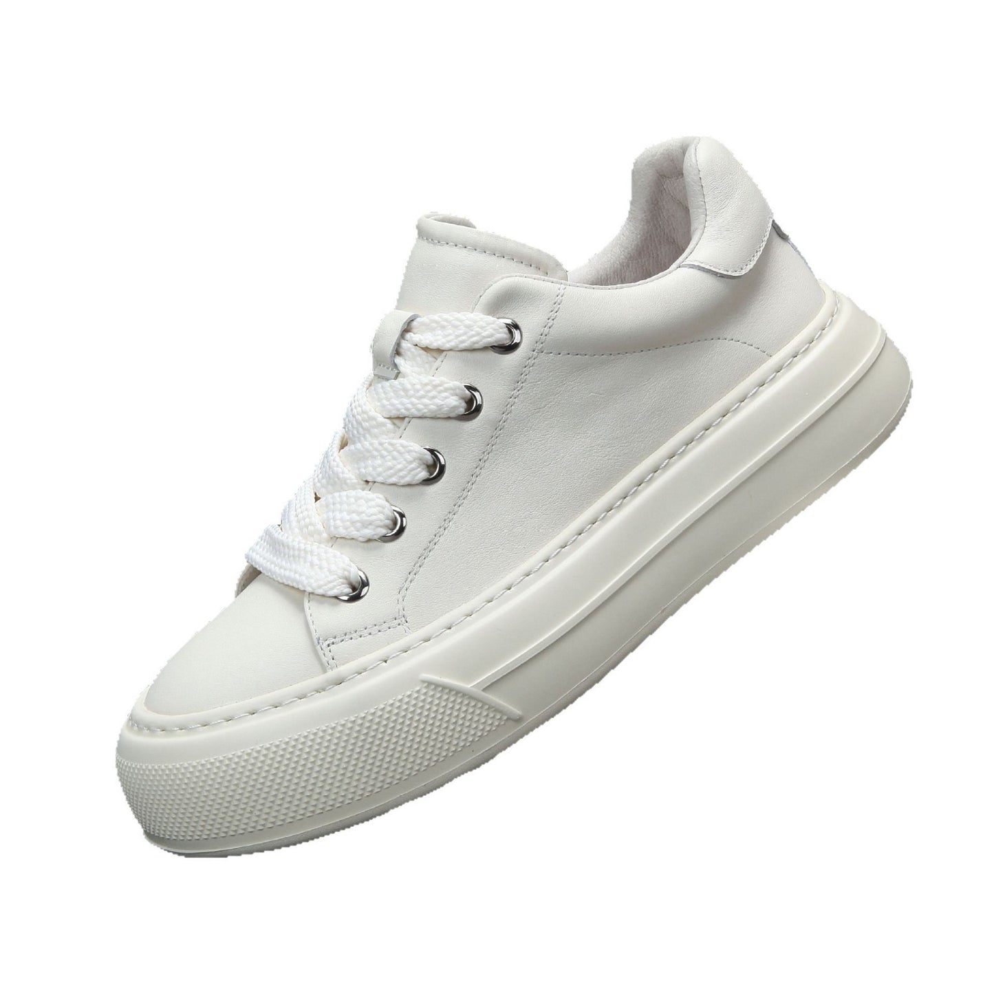Men's Trendy Platform White Top Layer Cowhide Sneakers
