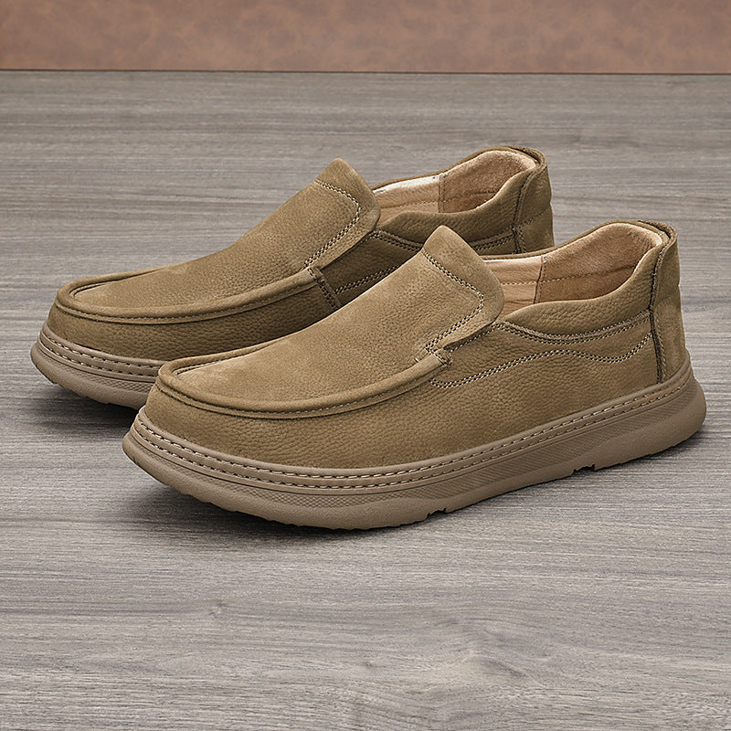 Men's Genuine Business Soft Bottom Round Head One Pedal Thick Leather Shoes