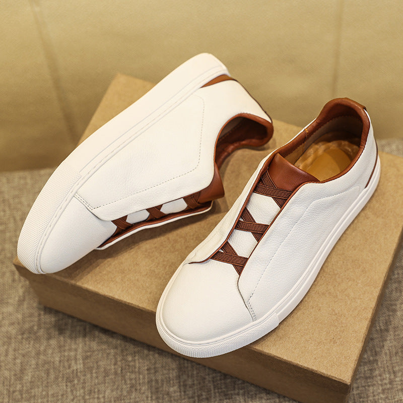 Men's Spring White Top Layer Green Trendy Men's Board Shoes