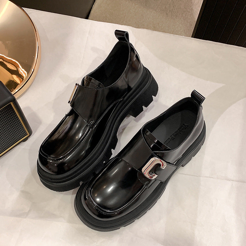 Women's Platform Preppy Style Uniform Small Metal Buckle Loafers