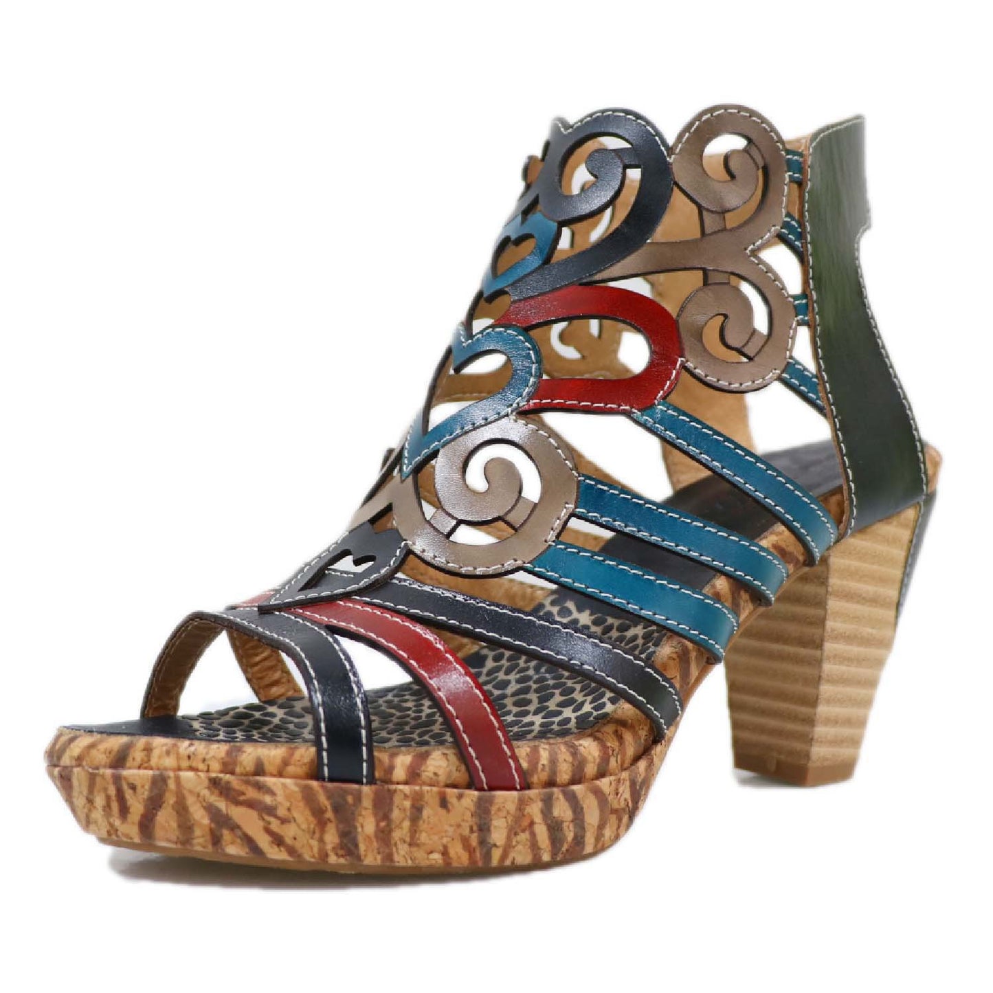 Zipper Stiletto Buckle Strap Gold Rubber Heels
