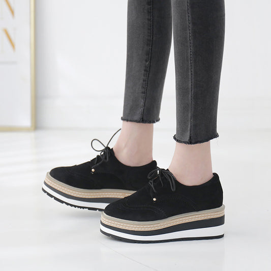 Women's Suede Striped Platform Round Toe Wedge Casual Shoes