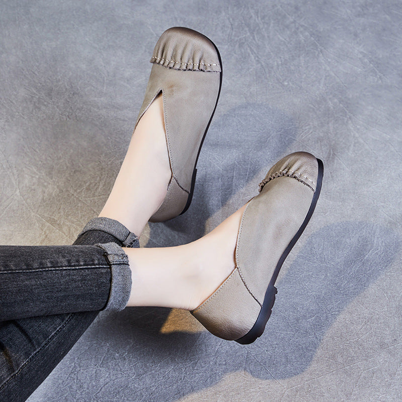 Women's Spring Genuine Shallow Mouth Bud Flat Bottom Casual Shoes