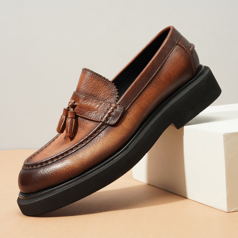 Men's First Layer Cowhide Korean Tassel Slip-on Loafers