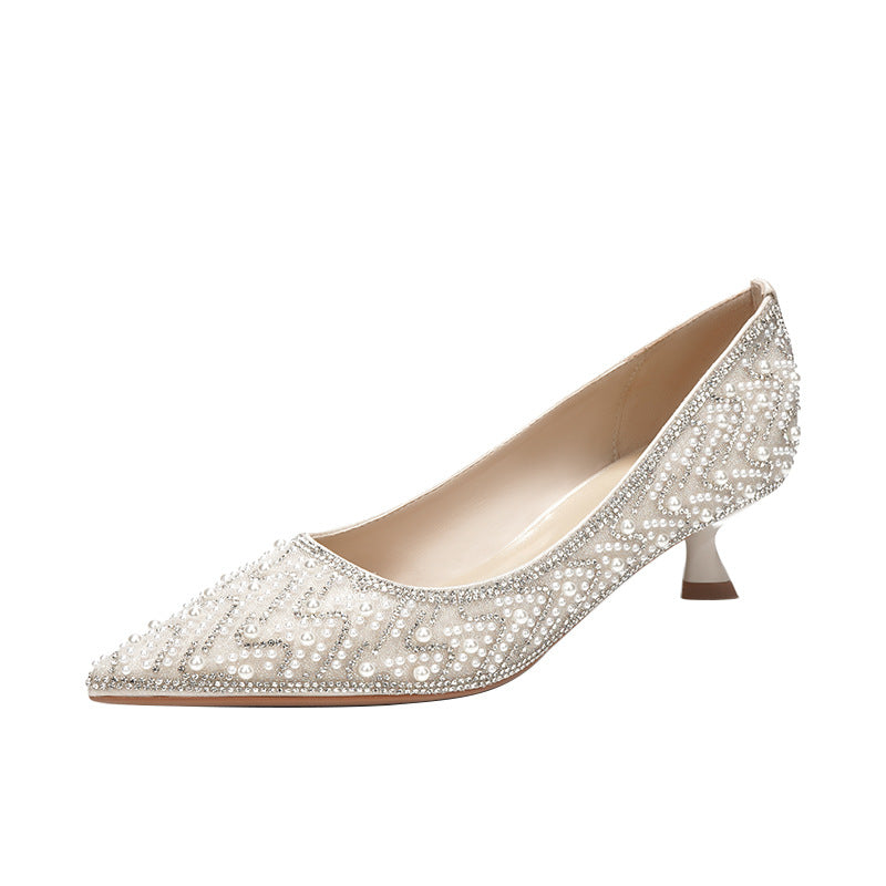 Starry Rhinestone Pearl High Wedding Bridesmaid Bridal Heels