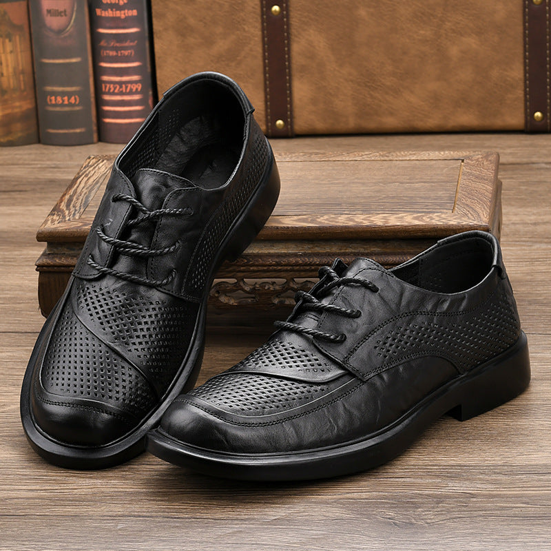 Men's Breathable Genuine Full Grain Cow Soft Surface Business Men's Casual Leather Shoes