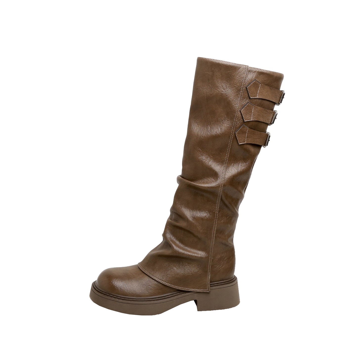 Women's Thick Bottom Chunky Pantyhose Belt Buckle Boots