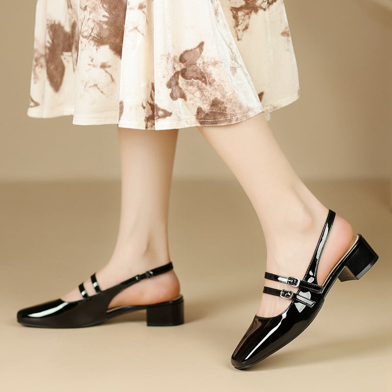 Women's French Retro Square Hollow Chunky For Sandals