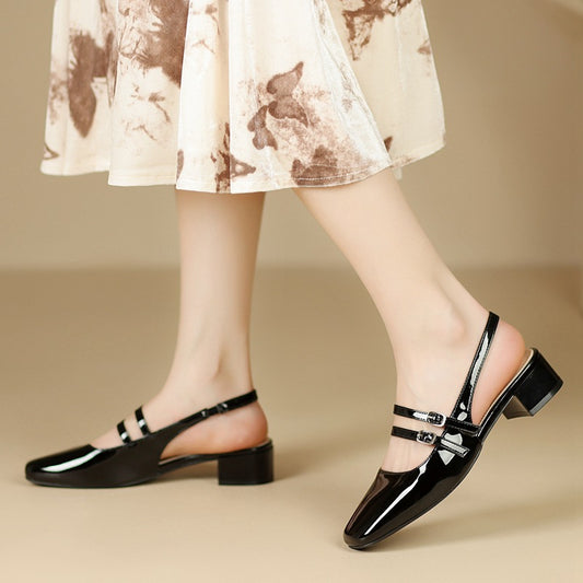 Women's French Retro Square Hollow Chunky For Sandals