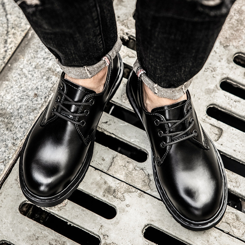 Head Male Black Calf British Style Martin Men's Casual Leather Shoes