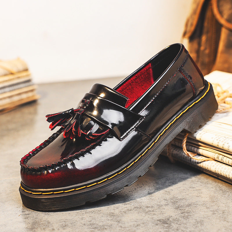 Women's & Men's Polished Red British Style Fashion Round Loafers