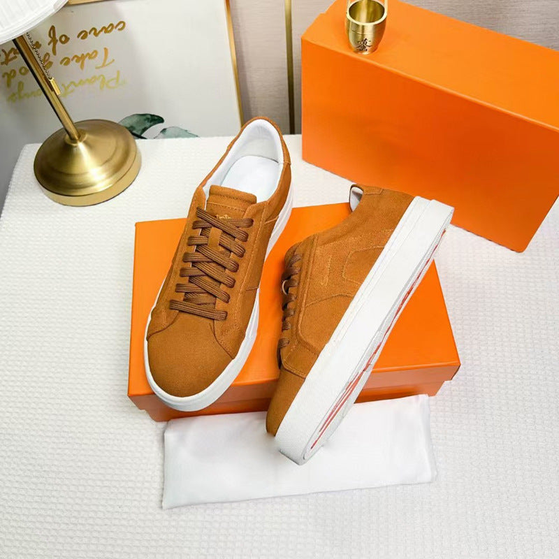 Men's Calfskin Color Matching Lace Up Comfort Sneakers