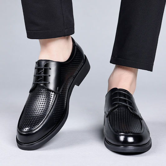 Men's Cowhide Soft Bottom Breathable Hollow Business Leather Shoes