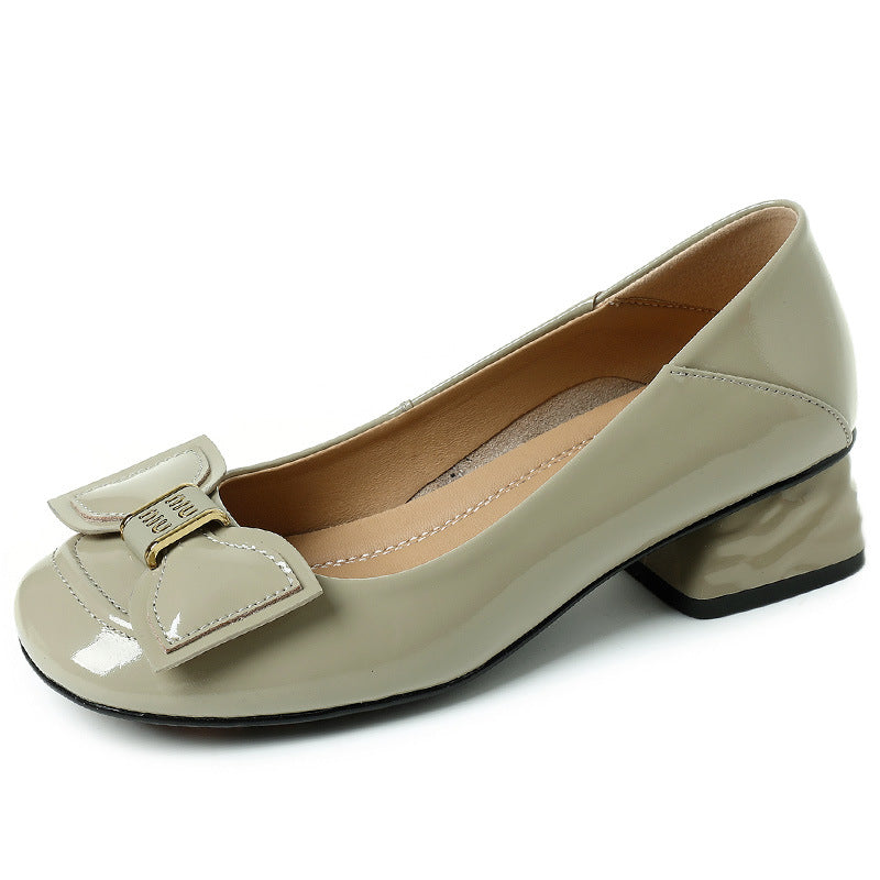 Women's Toe Shallow Mouth Mid Patent Cowhide Comfortable Women's Shoes