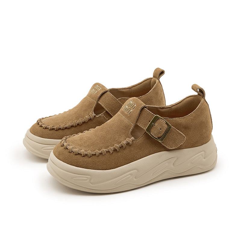 Women's Layer Cowhide Platform Chinese Style Small Retro Women's Sports Shoes