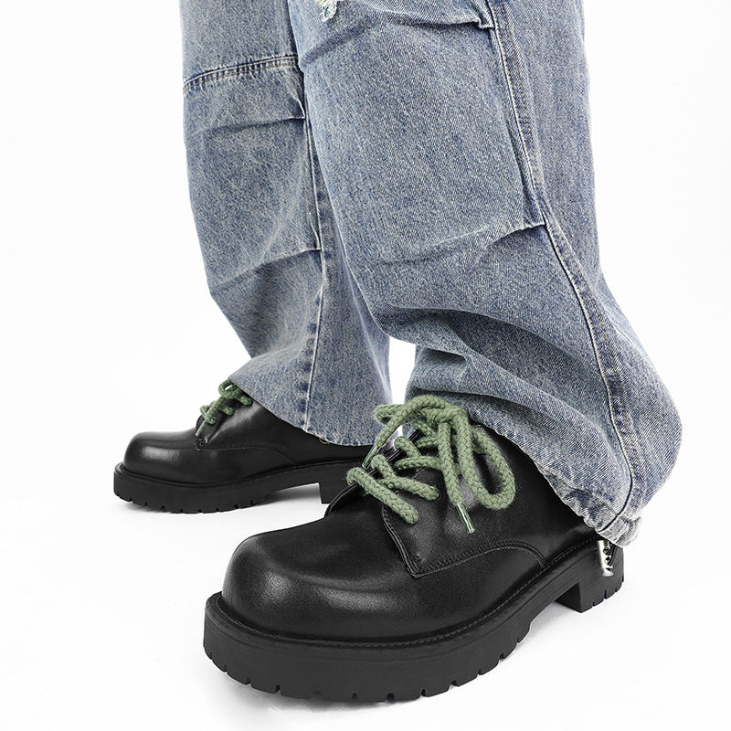 Men's Round Head Thick Bottom Height Increasing Commuter British Leather Shoes