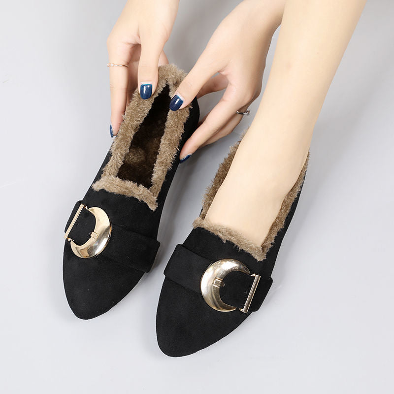 Winter Cotton Slip-on Fleece-lined Flat Bottom Casual Shoes