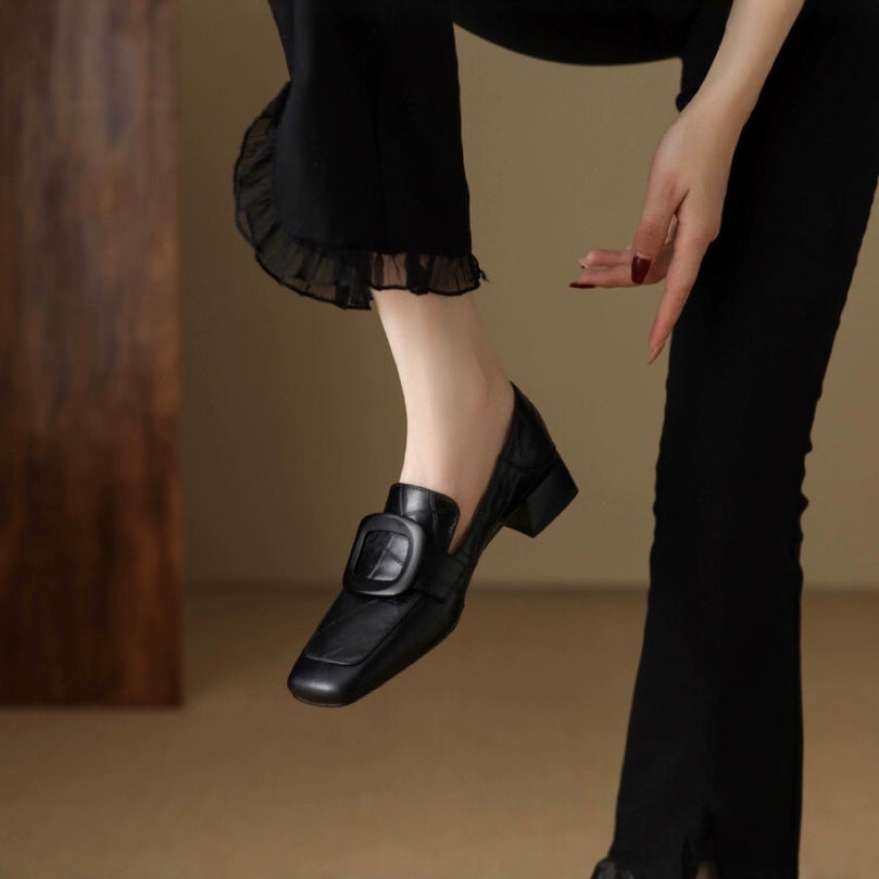 Women's Retro Fashion Deep Mouth Pumps Slip-on Chunky Women's Shoes